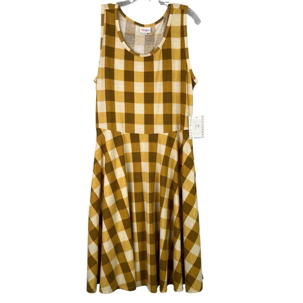 Lularoe Nicki Dress Women’s XL Yellow Plaid Sleeveless A Line Pockets Scoop